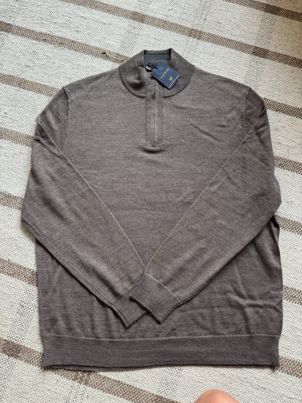 Club Room Men’s 1/4 Zip Merino wool Blend Sweater Large Brown Turtleneck Knit